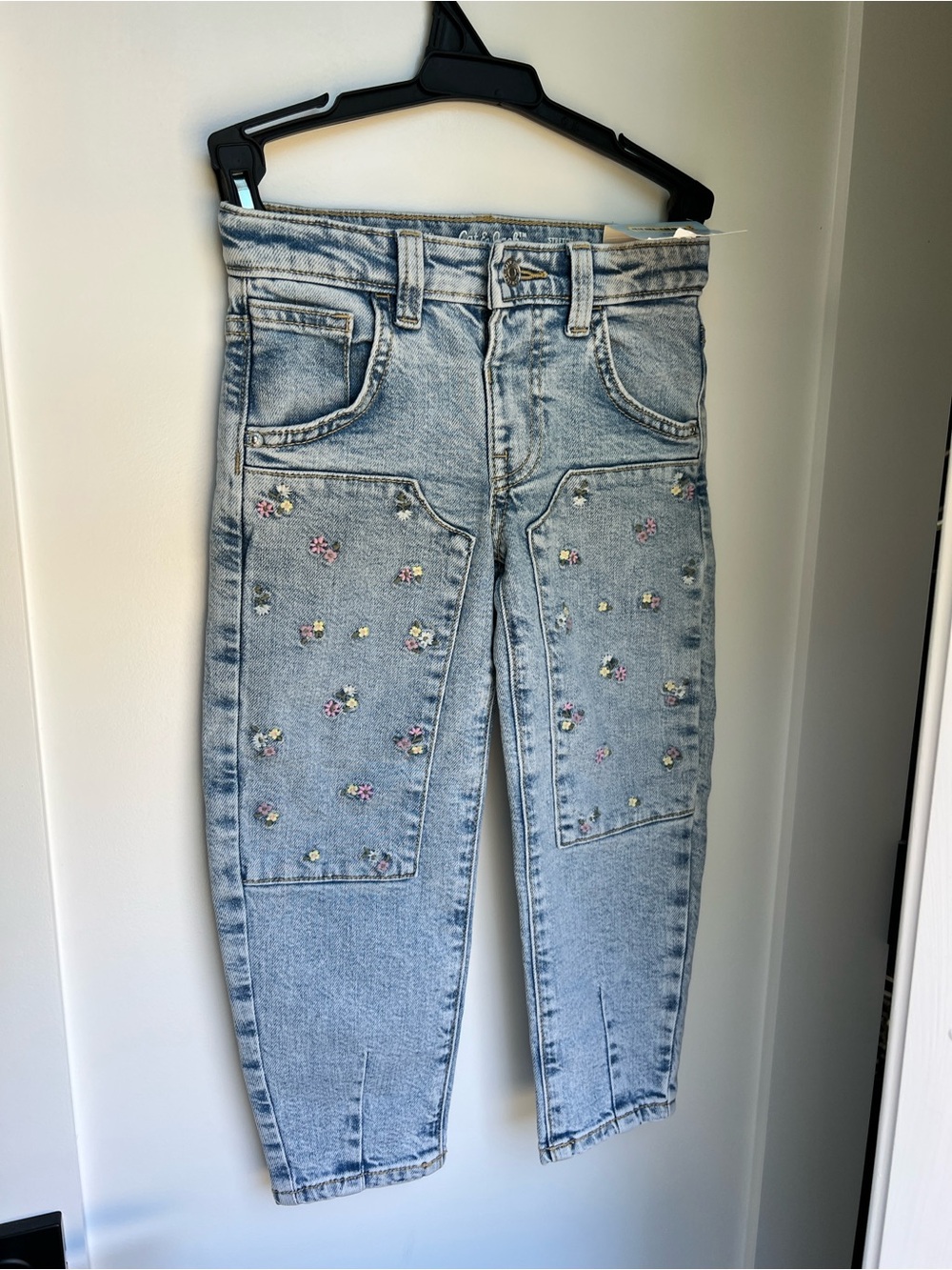 Cat & Jack Light Blue Denim Jeans with Floral Patch Embroidery